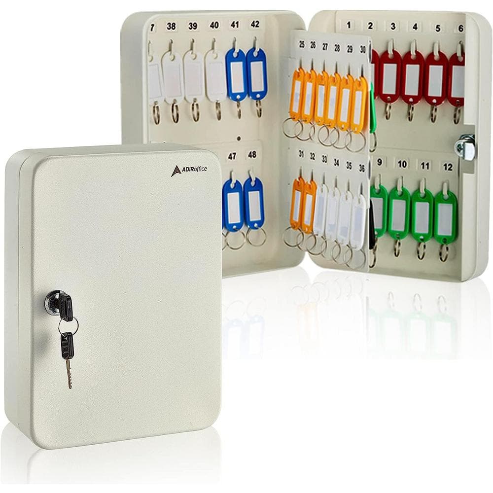 48-Key Steel Key Cabinet with Key Lock, White with 148 Key Tags