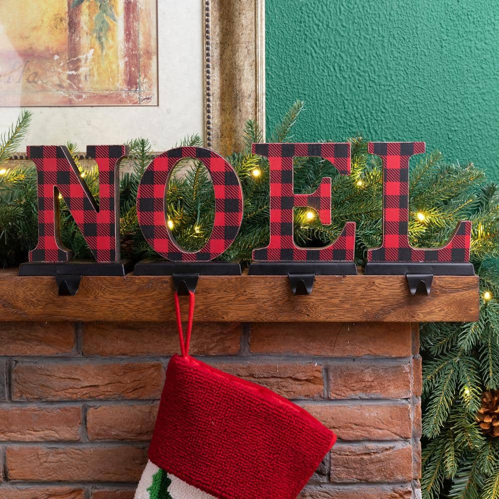 Red and Black Buffalo Plaid Noel Stocking Hanger Set