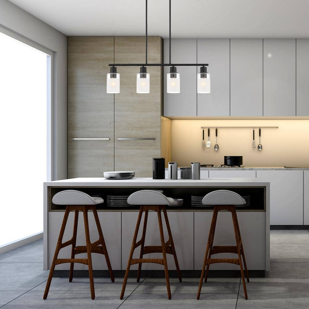 Cedar Lane Matte Black Glass 4-Light Island Pendant