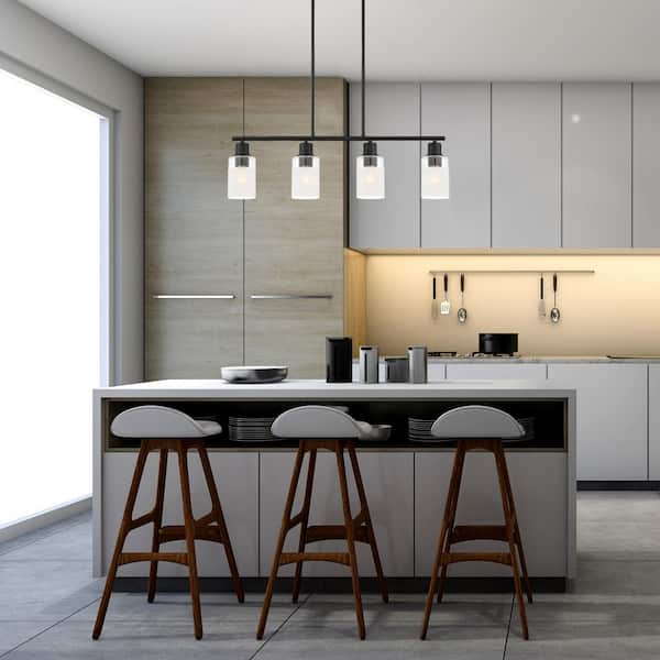 Cedar Lane 4-Light Matte Black Modern Linear Chandelier for Kitchen Islands with No Bulbs Included