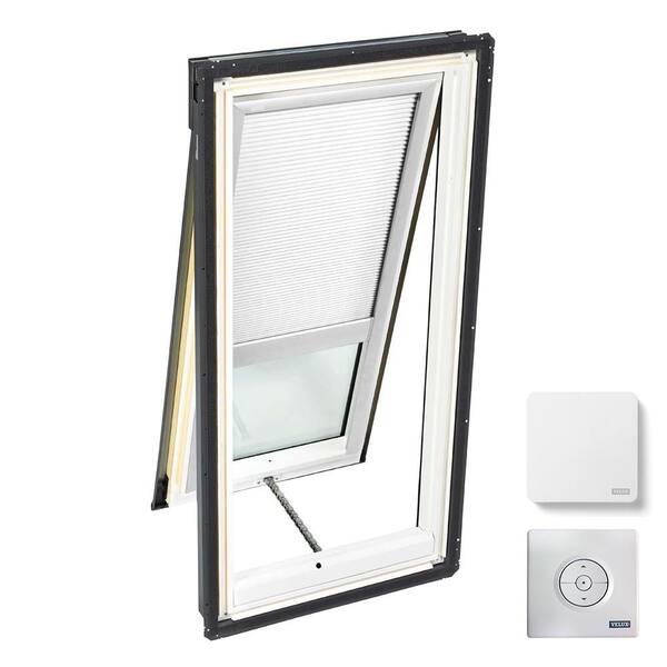 VELUX 21 in. x 45-3/4 in. Venting Deck Mount Skylight with Laminated Low-E3 Glass & White Solar Powered Light Filtering Blind