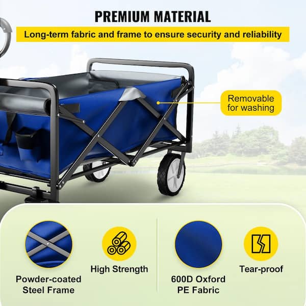 VEVOR Wagon Cart Folding Wagon Cart with 176lbs Load Outdoor Utility Wagon w/Adjustable Handle - Blue