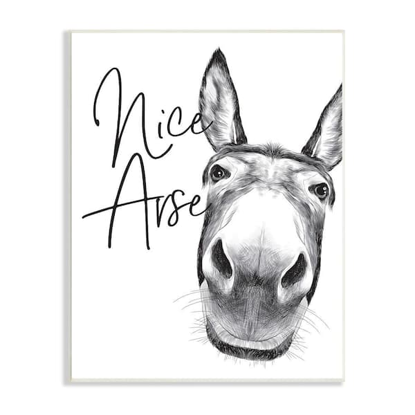 Stupell Industries "Animal Humor Nice Arse Donkey Bathroom Phrase" by Lettered and Lined UnFrame Animal Wood Wall Art Print 13 in. x 19 in.