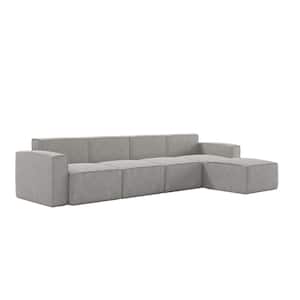 5-Piece Gray Fabric Living Room Sectional Sofa