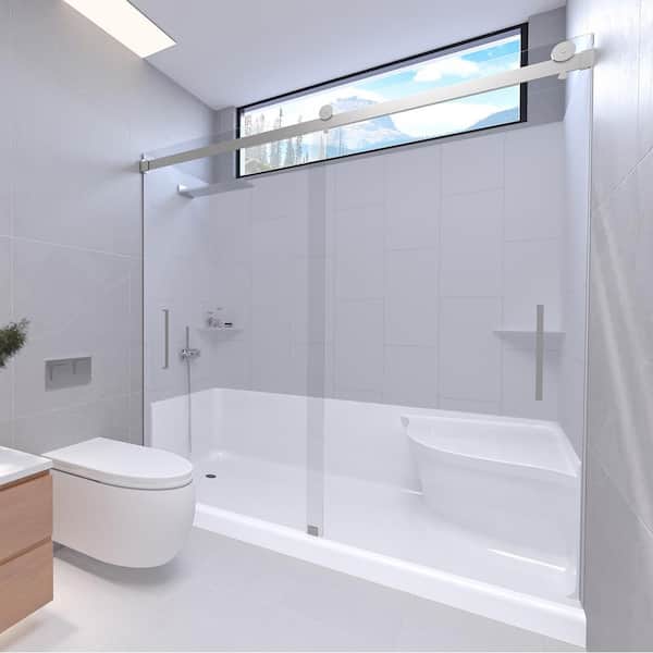 NuVo Winter White-Tetherow 60 in. L x 32 in. W x 83 in. H Base/Wall/Door Seated Base Alcove Shower Stall/Kit Chrome Left