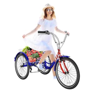 24 in. 3-Wheel Bikes for Adults 7 Speed Adult Trikes Bicycles Cruise Trike with Shopping Basket for Seniors, Women, Men