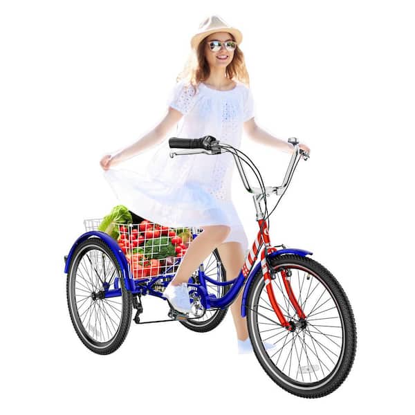 MOONCOOL 24 in. 3-Wheel Bikes for Adults 7 Speed Adult Trikes Bicycles Cruise Trike with Shopping Basket for Seniors, Women, Men