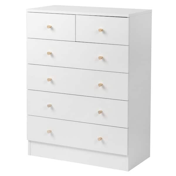 White 6-Drawer 25. 98 in. Wide Chest of Drawers