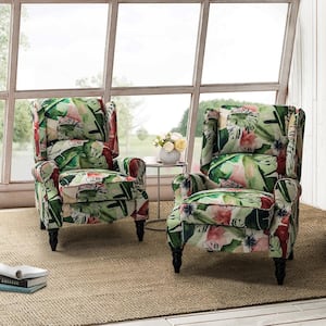 Bogazk Modern Tropical Polyester Pattern Manual Recliner with Wingback and Rubber Wood Legs (Set of 2)