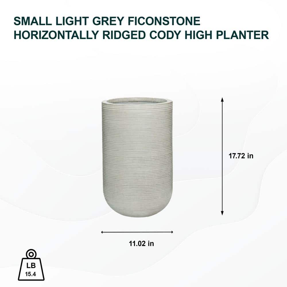 Small Round Light Grey Ficonstone Indoor Outdoor Ridged Planter