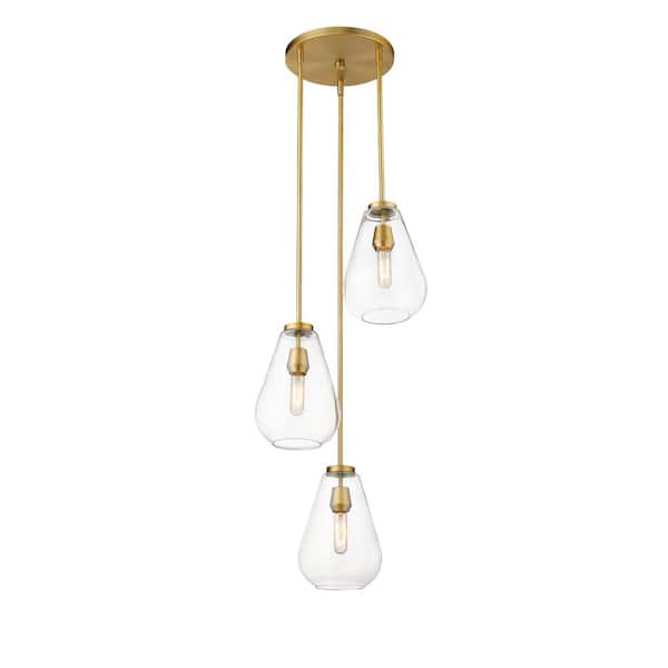 Unbranded 3-Light Olde Brass Pendant with Clear Glass