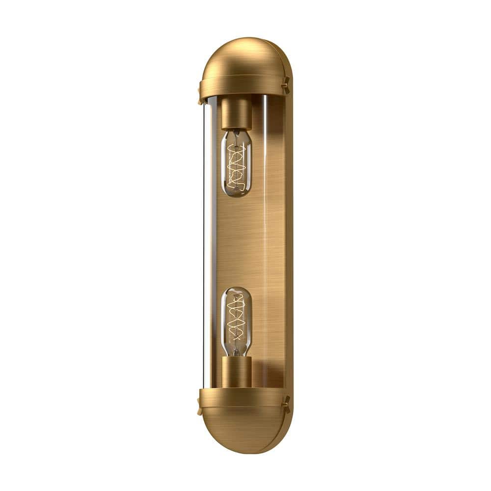 Cyrus Aged Gold 2-Light Outdoor Wall Sconce with Clear Glass