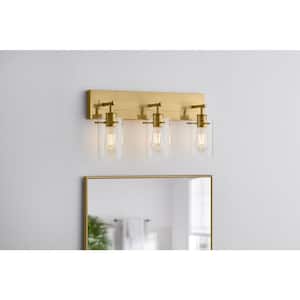 Regan 21 in. 3-Light Brushed Gold Vanity Light with Clear Glass Shades