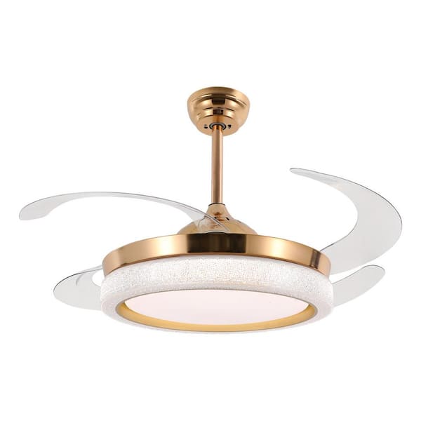 42 in. Indoor Gold Modern Retractable & Reversible 6-Speed Ceiling Fan with 3-Color Integrated LED and Remote