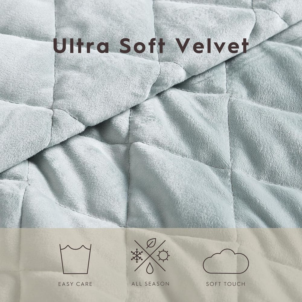 Twin Sage Green Velvet Reversible Quilt Set with Shams