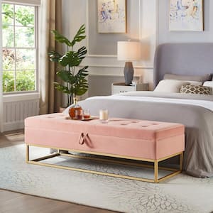 Pink 58.6 in. Metal Base Bedroom Bench, Entryway Bench with Storage