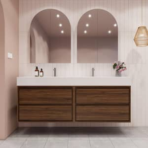 Saggie 71 in. W. x 20 in. D x 28 in. H Double Sink Floating Bath Double Vanity in Rosewood with White Acrylic Top