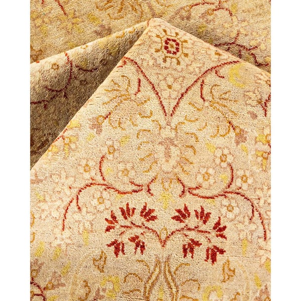 Mogul Ivory 10 x 17 Oriental Wool Indoor Runner Rug