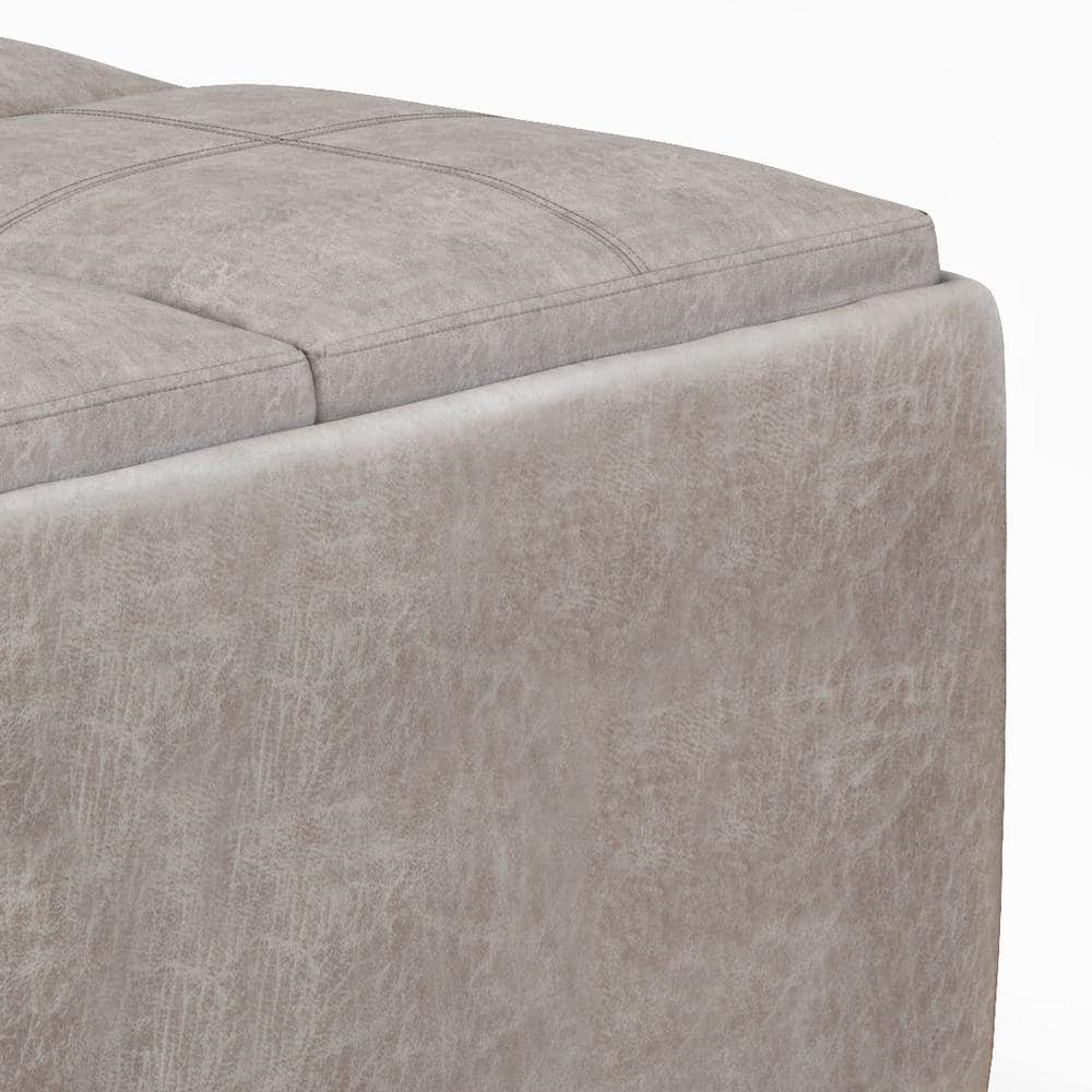 Avalon Distressed Grey Taupe Faux Leather Storage Ottoman