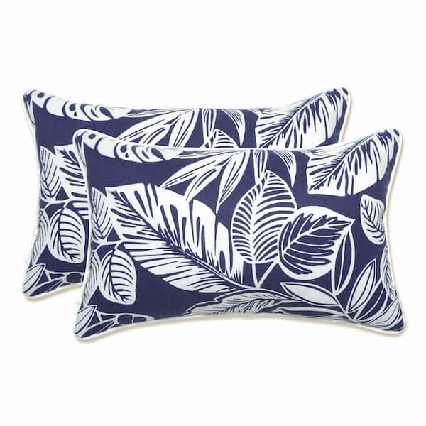 Pillow Perfect Floral Blue Rectangular Outdoor Lumbar Throw Pillow 2-Pack