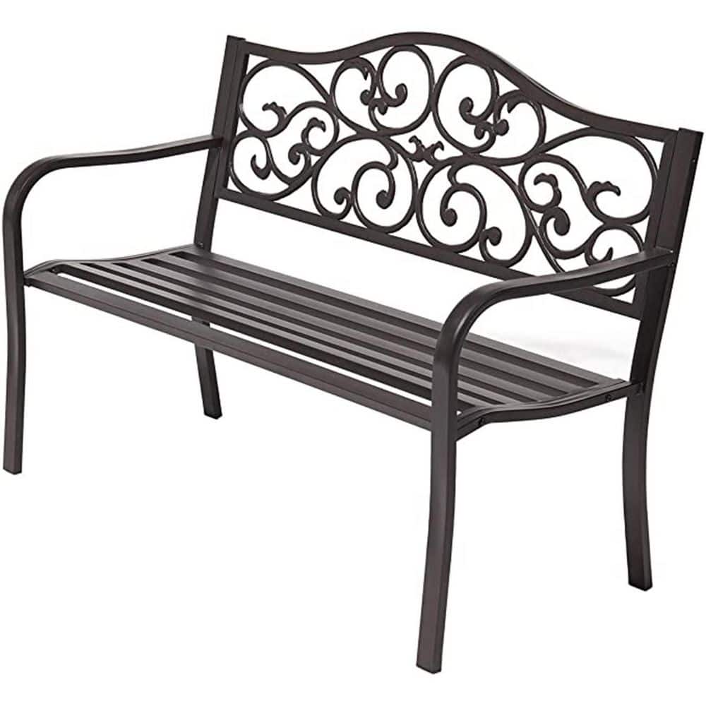 50 in. Dark Brown Metal Outdoor Patio Bench