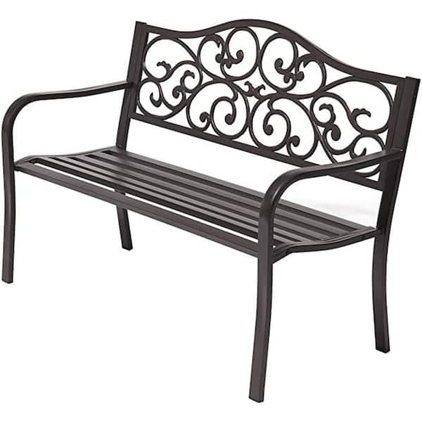 Unbranded 50 in. Dark Brown Metal Outdoor Patio Bench