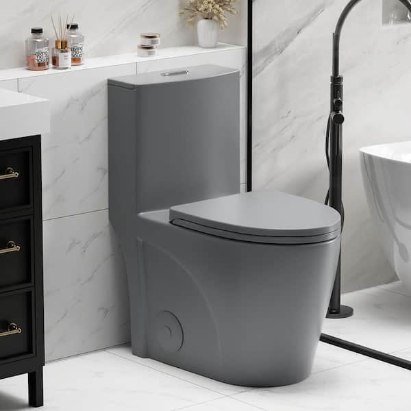 1-Piece 1.1/1.6 GPF Dual Flush Elongated Bowl Toilet in Light Gray Soft Close Seat Included