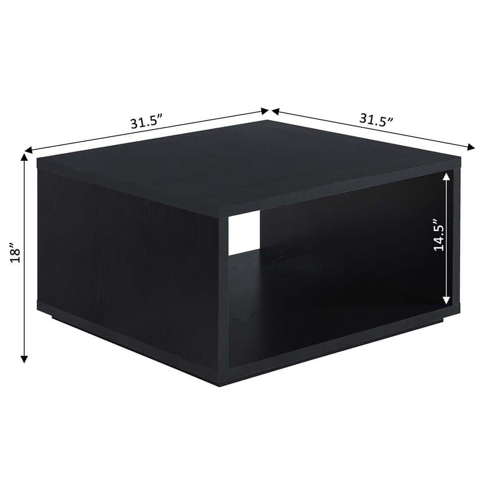 Modern Square Black Coffee Table with Storage Shelf