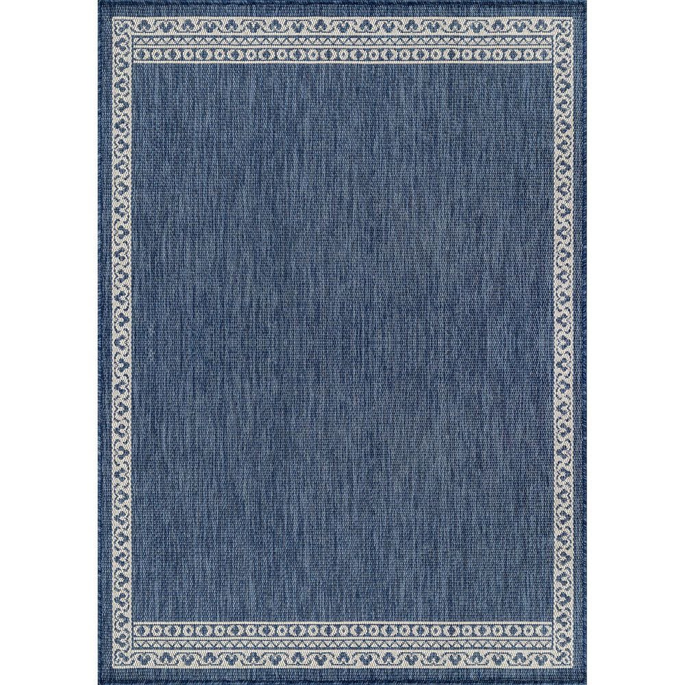 Beverly Rug Frame Blue 8 ft. x 10 ft. Geometric Bordered Washable ...