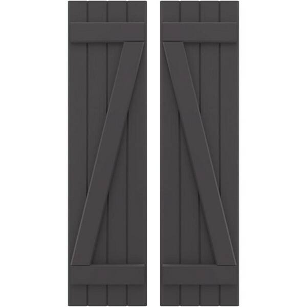 Ekena Millwork 14 in. W x 54 in. H Americraft 4 Board Exterior Real Wood Joined Board and Batten Shutters with Z-Bar Shadow Mountain