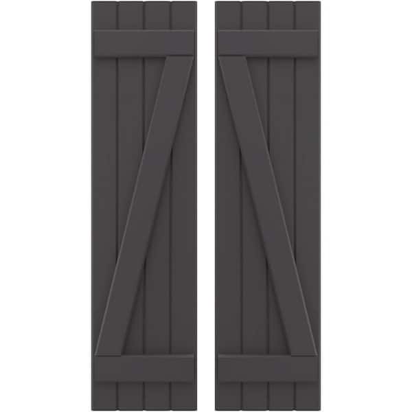 Ekena Millwork 14 in. W x 69 in. H Americraft 4 Board Exterior Real Wood Joined Board and Batten Shutters with Z-Bar Shadow Mountain