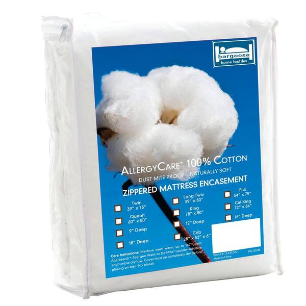 bargoose home textiles, inc. 100% Cotton Twin Mattress Protector, 12" Deep, Breathable, Blocks Dust Mites, Pollen and Pet Dander Allergens