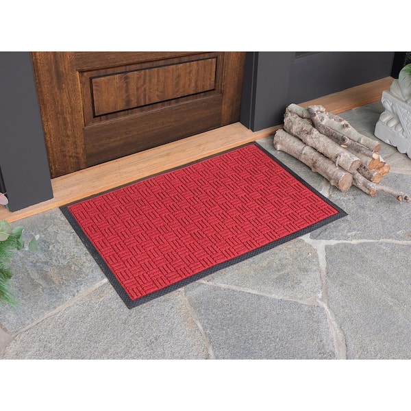 Indoor Outdoor Doormat Maroon 24 in. x 36 in. Checker Floor Mat