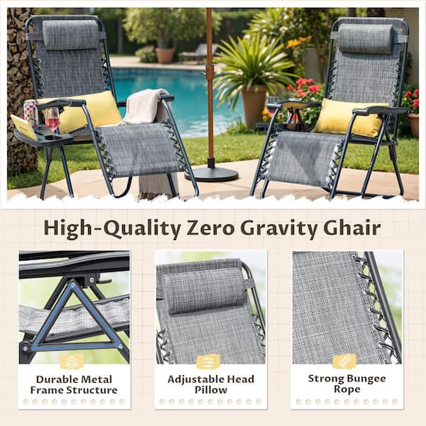 WIND AND SEA SEA Folding Chair（2S）グレー Tozey 2-Piece Light Gray Zero Gravity Black Metal Lawn Chair