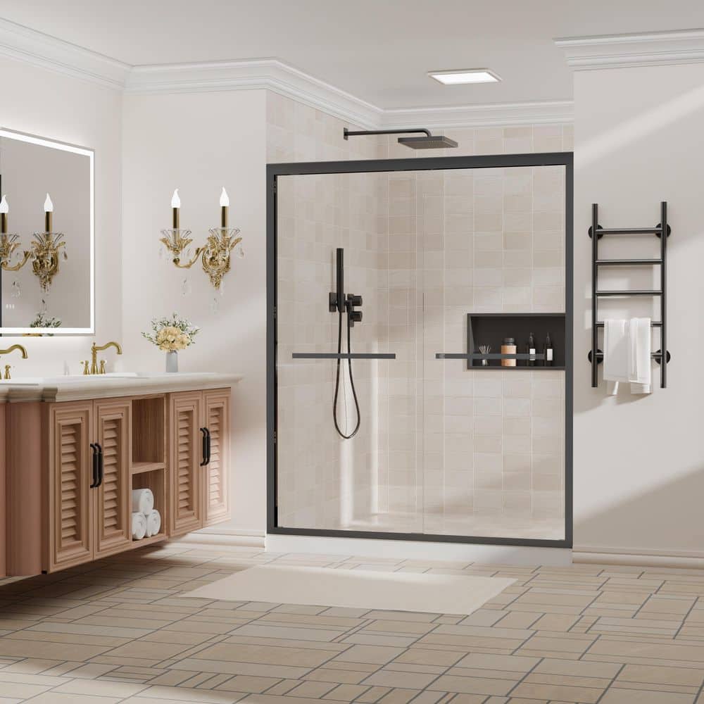 Peorsily 48 in. - 54 in. W x 72 in. H Double Sliding Framed Shower
