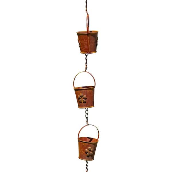 Zaer Ltd. International 78 in. Long Iron Bucket Rain Chain in Antique Rust
