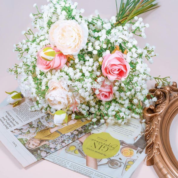 4.00 in. White Artificial Gypsophila Flowers Real Touch Branch