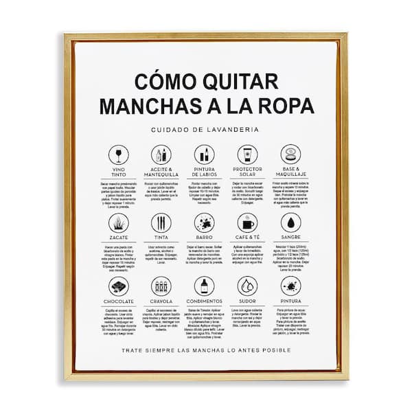 Stupell Industries Lavanderia Stain Guide White by Lettered and Lined Gold Floater Frame Typography Graphic Art Print 31 in. x 25 in.