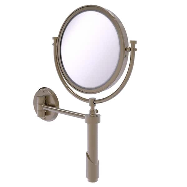 Tribecaa 8in. W x 15in. H Round Framed  Wall Mounted Magnifying Bathroom Make-Up Mirror with 5X Mag. in Antique Pewter