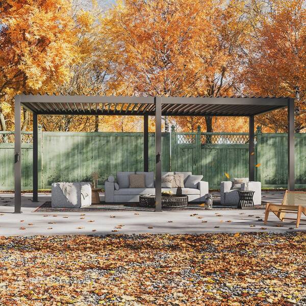 JOYESERY 12 ft. x 20 ft. Modern Aluminum Frame Pergola for Outdoor Garden with Adjustable Louvered Roof, Charcoal Gray