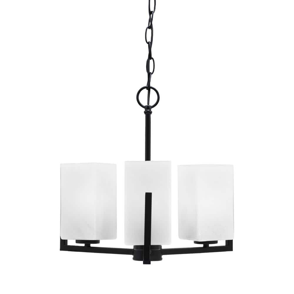 Cottonwood 13 in. 3 Light Matte Black Chandelier with 3.5 in. Square White 