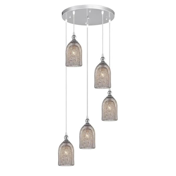 Warehouse of Tiffany Lilah 5-Light Indoor Silver Cluster Cylinder Pendant Light with Light Kit