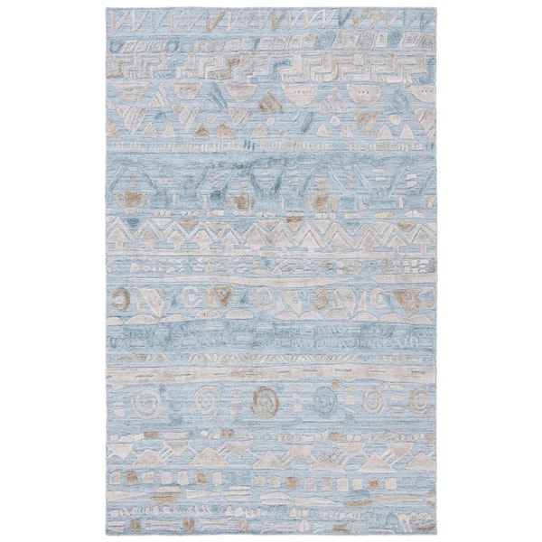 Elements 5 ft. x 8 ft. Light Blue/Beige High-Low Striped Area Rug