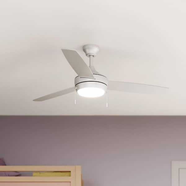 Nolyn 52 in. 3-Blade Standard Matte White Modern LED Downrod Mount Ceiling Fan with Matte White Blades