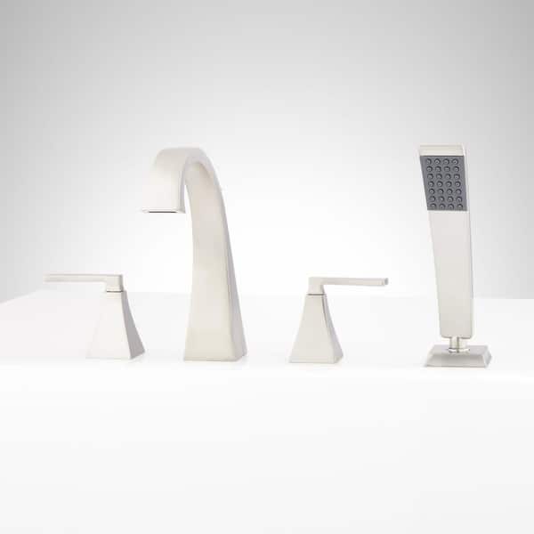 SIGNATURE HARDWARE Vilamonte 2-Handle Tub Deck Mount Roman Tub Faucet with All Mounting Hardware in Brushed Nickel