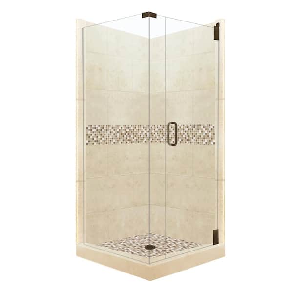 American Bath Factory Roma Grand Hinged 36 in. x 36 in. x 80 in. Right-Hand Corner Shower Kit in Desert Sand and Old Bronze Hardware