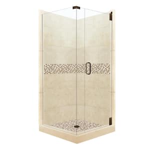 Roma Grand Hinged 42 in. x 42 in. x 80 in. Right-Hand Corner Shower Kit in Desert Sand and Old Bronze Hardware