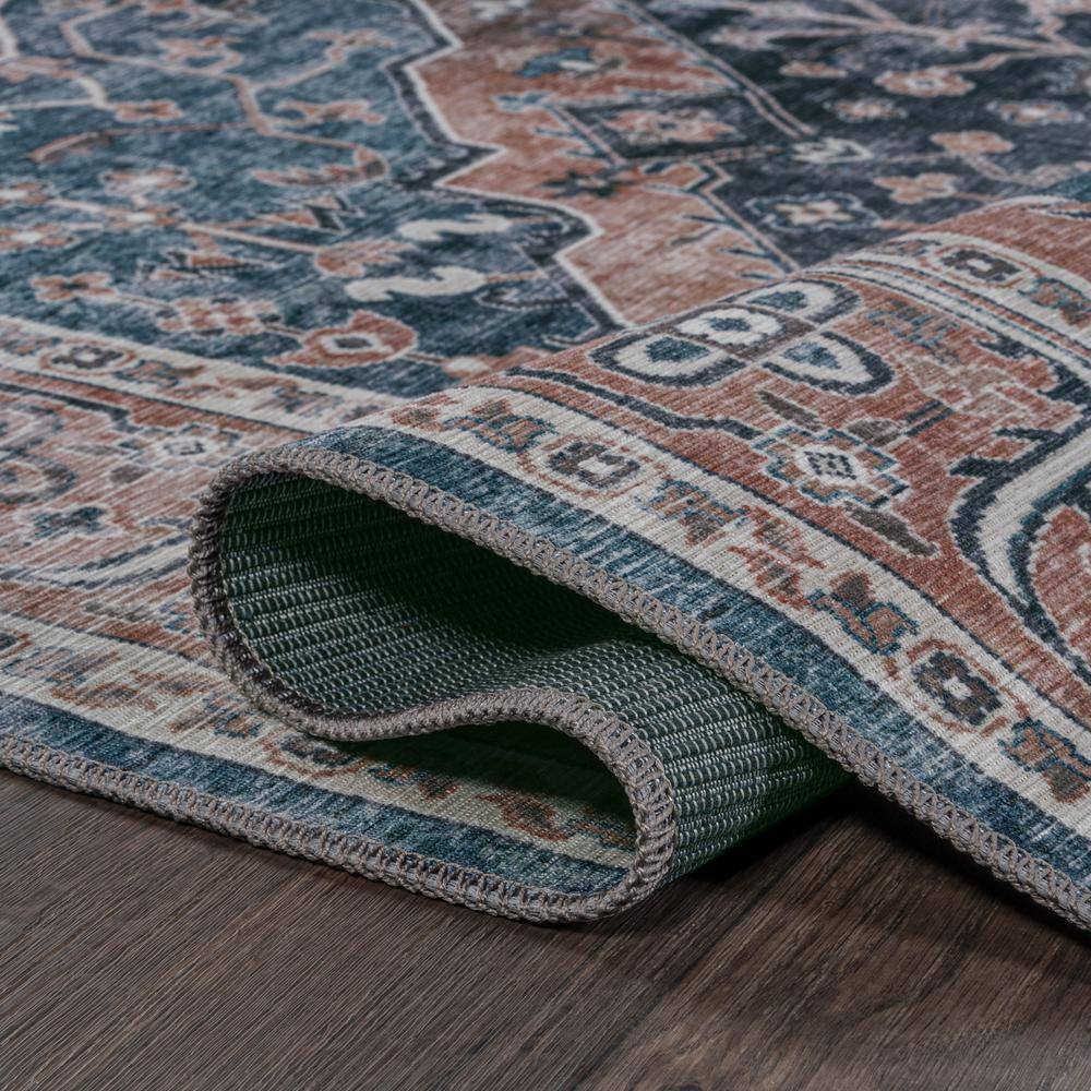 Navy and Brown Medallion Washable Chenille Area Rug 8' x 10'