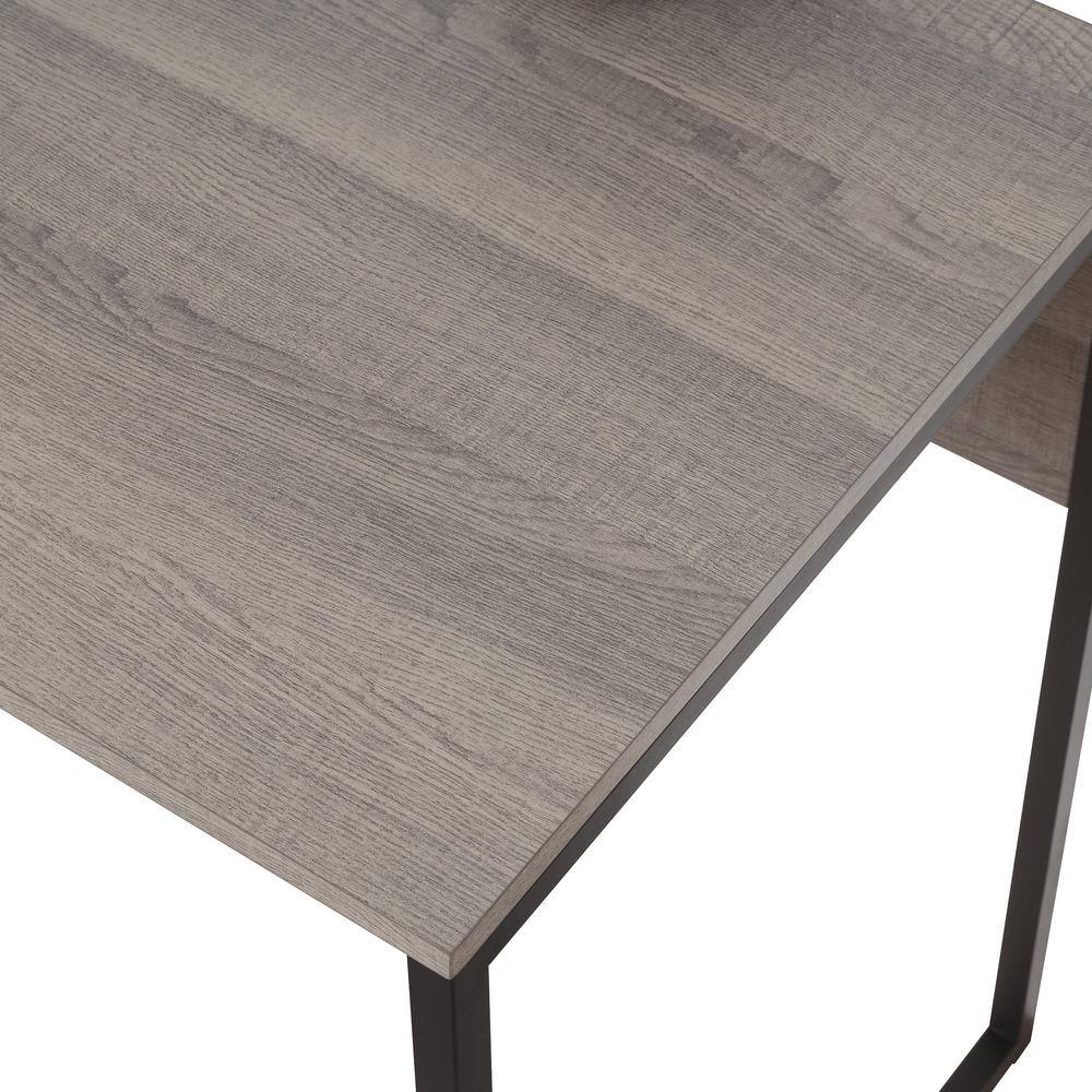 Gray Corner Wood Desk with Drawer and Storage Shelf