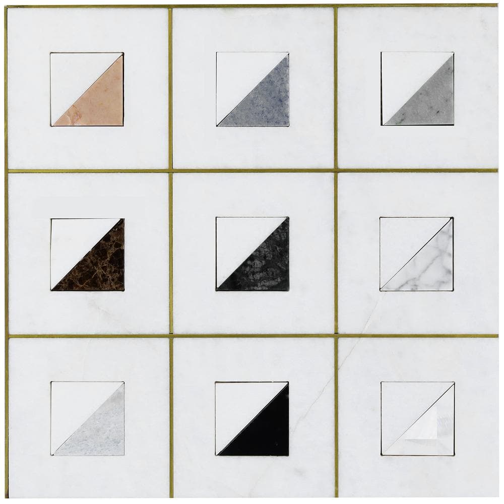 Freya Multicolor 4 in. x 0.39 in. Polished Marble and Brass Wall Tile Sample price history on PriceWatchPro